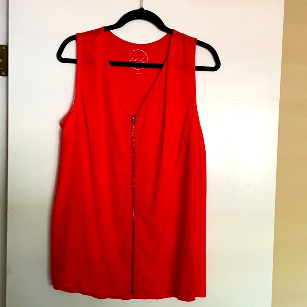 INC sleeveless coral zip down top